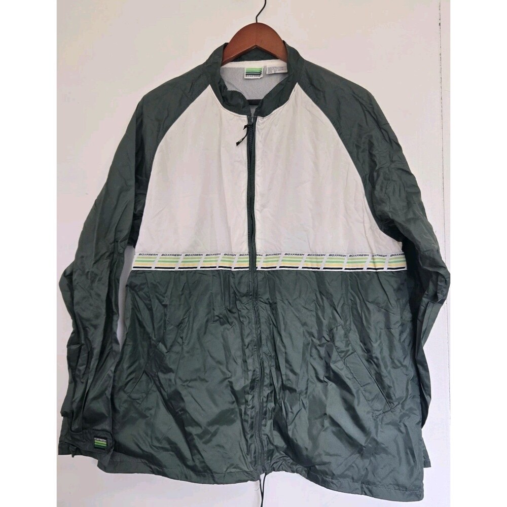 Vintage Boxfresh‎ Windbreaker Mens Size XL 90s Green Y2K Retro Zip Up Jacket